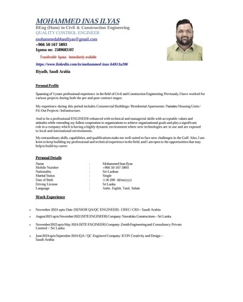 Riyadh, Job Seekers, Senior QA/QC (Civil Engineer)