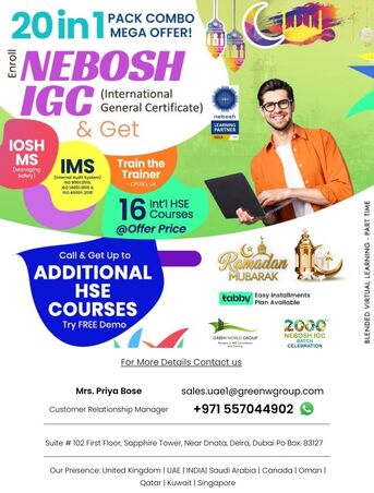 Dubai, Lessons Offered, NEBOSH IGC Ramadan Offer In Dubai | Green World Group