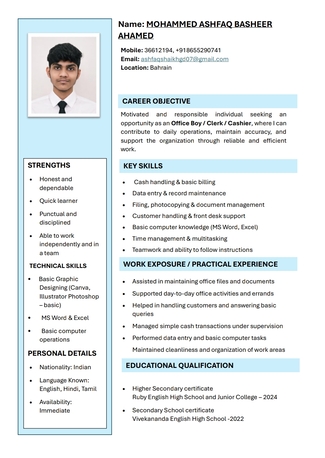 Manama, Job Seekers, JOB SEEKER &ndash; OFFICE BOY / CLERK HELPER / BASIC CASHIER