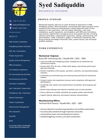 Riyadh, Job Seekers, Mechanical Engineer