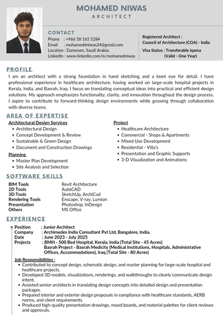 Khobar, Job Seekers, Architect/Interior Designer