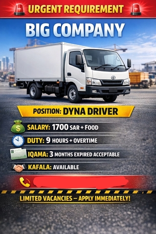 Riyadh, Jobs, Urgent Requirement For Driver Dyna
