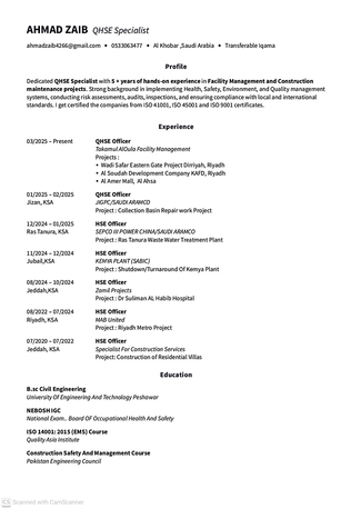 Khobar, Job Seekers, Looking For QHSE Specialist/Engineer Position