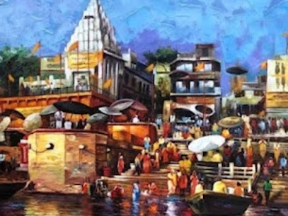 Mumbai, Household Items, Banaras Ghat Canvas Painting
