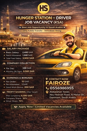 Dammam, Jobs, Urgently Hiring HungerStation Riders Kafalah Transfer
