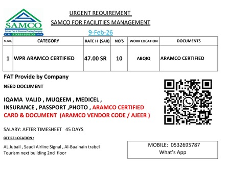 Jubail, Jobs, WPR Aramco Certified