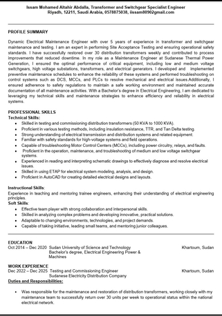 Riyadh, Job Seekers, Electrical Engineer/ Testing And Commissioning Engineer