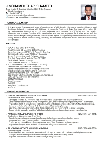 Riyadh, Job Seekers, Tekla Detailer / Structural Modeller & Site Engineer,