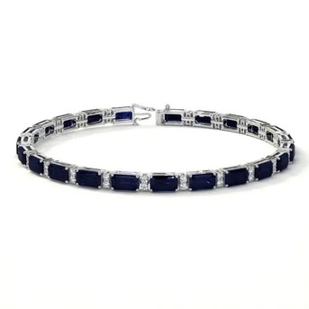 New York, Jewelry, USD 5627,  Sapphire Tennis Bracelet With Emerald Cut Blue Sapphire Design