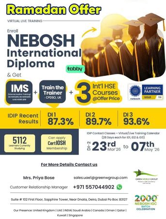 Dubai, Lessons Offered, NEBOSH IDIP Training In Dubai | Ramadan Special Offers