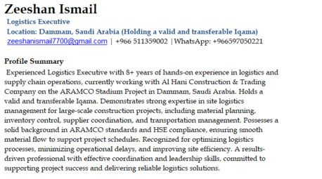 Dammam, Job Seekers, Logistics Officer