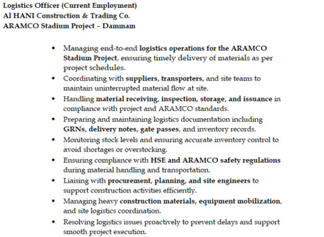 Dammam, Job Seekers, Logistics Officer