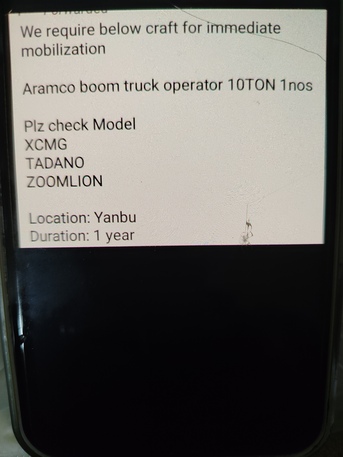 Jubail, Jobs, Aramco Approved Boom Truck Operator