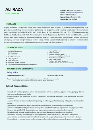 Jubail, Job Seekers, Looking For Safety Officer Position