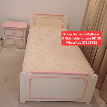 Manama, Furniture, BHD 28,  ✅️ Single Bed With Mattress & Side Table For Sale In Good Condition With Delivery