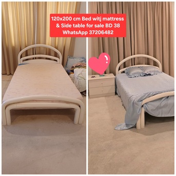 Manama, Furniture, BHD 38,  ✅️ 120?200 Cm Bed With Mattress & Side Table For Sale In Good Condition With Delivery