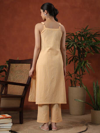 Jaipur, Clothing & Accessories, INR 1165,  Buy Yellow Cotton Self Design Straight Kurta Set For Women