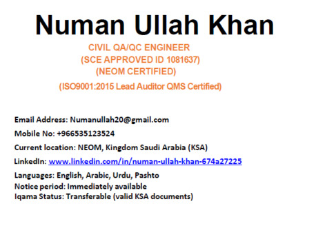 Riyadh, Job Seekers, QA/QC ENGINEER_NEOM_ BECHTEL_ PETROJET _UPDA _SCE APPROVED ISO 9001:2015