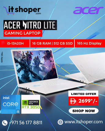 Dubai, Electronics, AED 2699,  Electronics Online Store In UAE | Acer Nitro Lite Gaming Laptop Offer