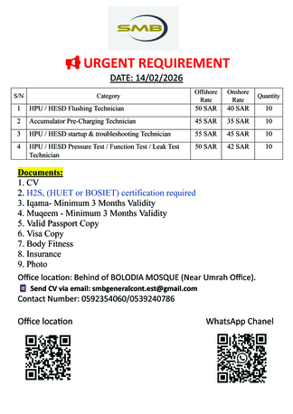 Jubail, Jobs, We Are Looking To Hire Offshore And Onshore Activities For An Aramco Project.