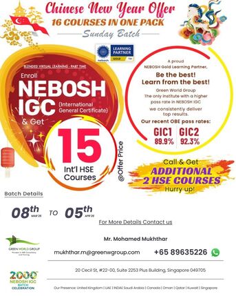 Singapore, Lessons Offered, NEBOSH IGC Course In Singapore | Flexible Sunday Batch Classes