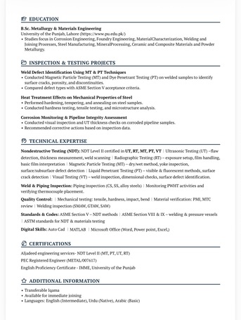 Al Malaz, Job Seekers, NDT Inspector