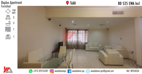 Tubli, Apartments/Houses, BHD 525/month,  Furnished,  3 BR,  140 Sq. Meter,  Fully Furnished 3 Bedroom Duplex Apartment, Tubli - BD 525 Incl WSTU050