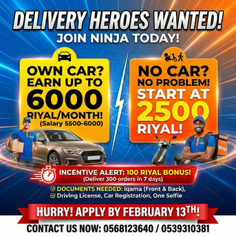 Madinah, Jobs, URGENT HIRING Delivery Heroes Wanted