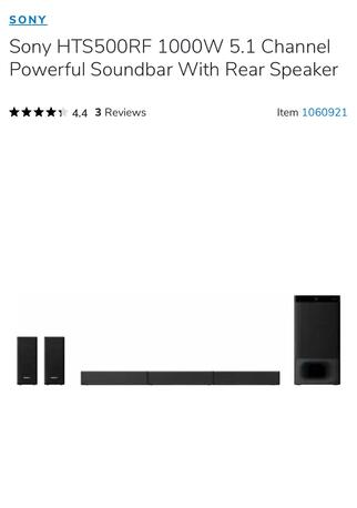 Manama, Electronics, BHD 75,  Sony HTS500RF 1000W 5.1 Channel Soundbar With Rear Speakers
