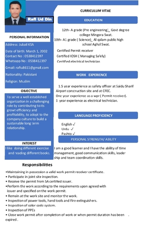 Jubail, Job Seekers, For Electrical Foreman Job