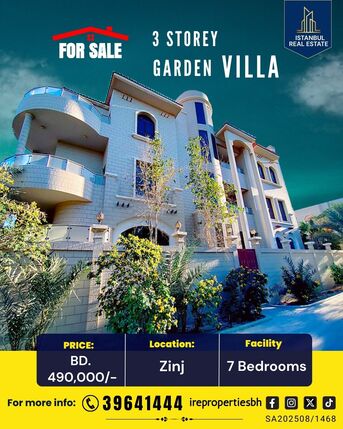 Zinj, Villas, BHD 490000,  654 Sq. Meter,  3 Storey Residential Garden Villa For Sale In Zinj Near Highway BD.490,000/-