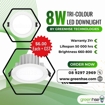 Perth, Electrical & Plumbing, AUD 6,  New 8W Tri-Colour LED Downlight By Greenhse Technologies