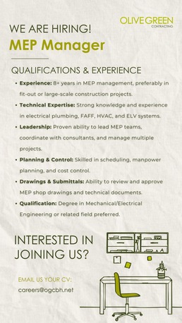 Manama, Jobs, M.E.P Manager