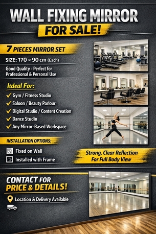 Riffa, Furniture, BHD 180,  MIRROR FOR SALE 7 PIECE 170X90 CM ( GYM, SALOON, STUDIO )