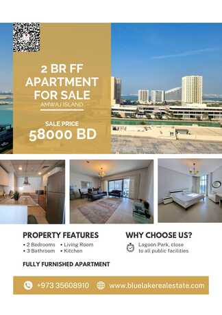 Amwaj Islands, Real Estate For Sale, BHD 58000,  2 BR,  124 Sq. Meter,  Hot Deal 2 BR FF Aparment For Sale
