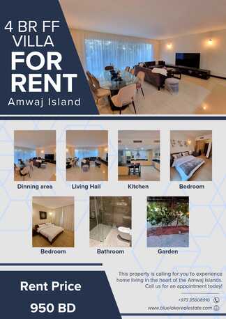 Amwaj Islands, Apartments/Houses, BHD 950/month,  Furnished,  4 BR,  220 Sq. Meter,  Beautiful 4 Bedrooms Fully Furnished Villa