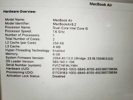 Jeddah, Tablet Computers, SAR 1300,  MacBook Air 2019 I5 | 8GB | 256GB SSD | New Battery | Clean