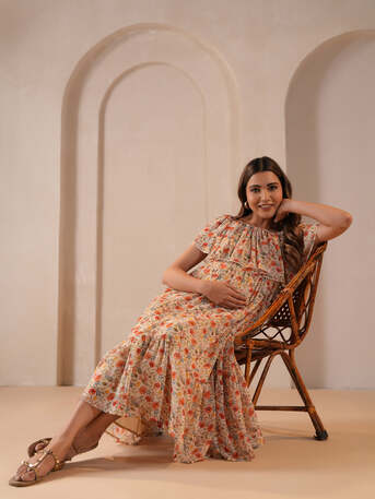 Jaipur, Clothing & Accessories, INR 1224,  Shop Beige Georgette Maternity Dress For Easy Feeding