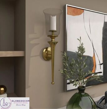 New York, Furniture, USD 90,  Elegant Gold Aluminum Metal Wall Sconce With Glass Candle Holder