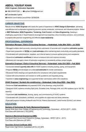 Dammam, Job Seekers, Mechanical Engineer (Hvac Estimation & Design Engineer)