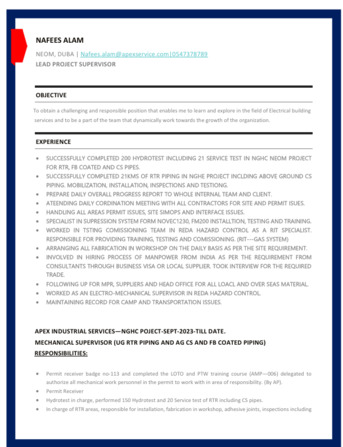 Riyadh, Job Seekers, Mechanical / Piping Supervisor - LEAD PROJECT SUPERVISOR