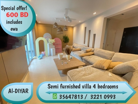 Muharraq, Apartments/Houses, BHD 600/year,  5 BR,  Villa Semi Furnished For Rent In Diyar Al Muharraq 4 BHK With Majlis 600 Bd Including Ewa