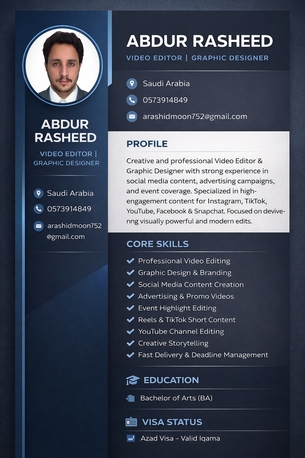 Al Aziziyyah, Job Seekers, Experienced Video Editor Looking For Job In Al Qaseem