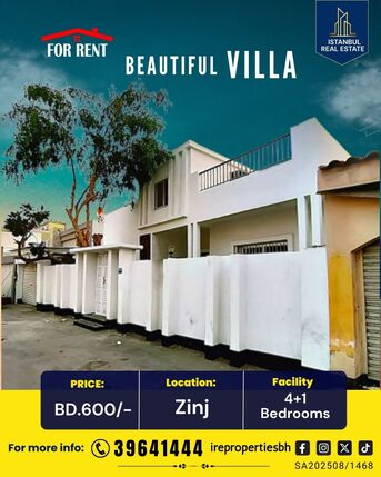 Zinj, Villas, BHD 600,  250 Sq. Meter,  Semi Furnished Beautiful Villa For Rent In Zinj BD.600/-