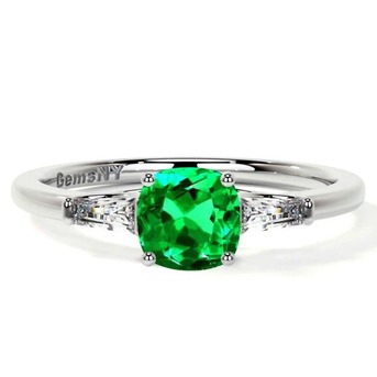 New York, Jewelry, USD 4998,  Buy 0.90cttw Cushion-Shaped Emerald Ring For Sale At GemsNY
