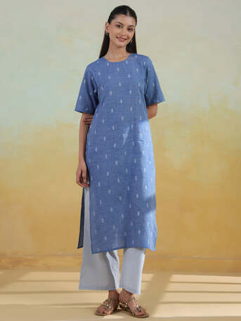 Jaipur, Clothing & Accessories, INR 1399,  Shop Blue Cotton Self Design Straight Kurta Set