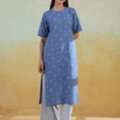 INR 1399,  Shop Blue Cotton Self Design Straight Kurta Set