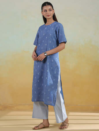 Jaipur, Clothing & Accessories, INR 1399,  Shop Blue Cotton Self Design Straight Kurta Set