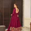 INR 7500,  Shop Maroon Silk Suit Set With Organza Dupatta
