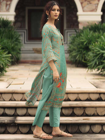 Jaipur, Clothing & Accessories, INR 1851,  Buy Sea Green Silk Blend Party Kurta Set For Women